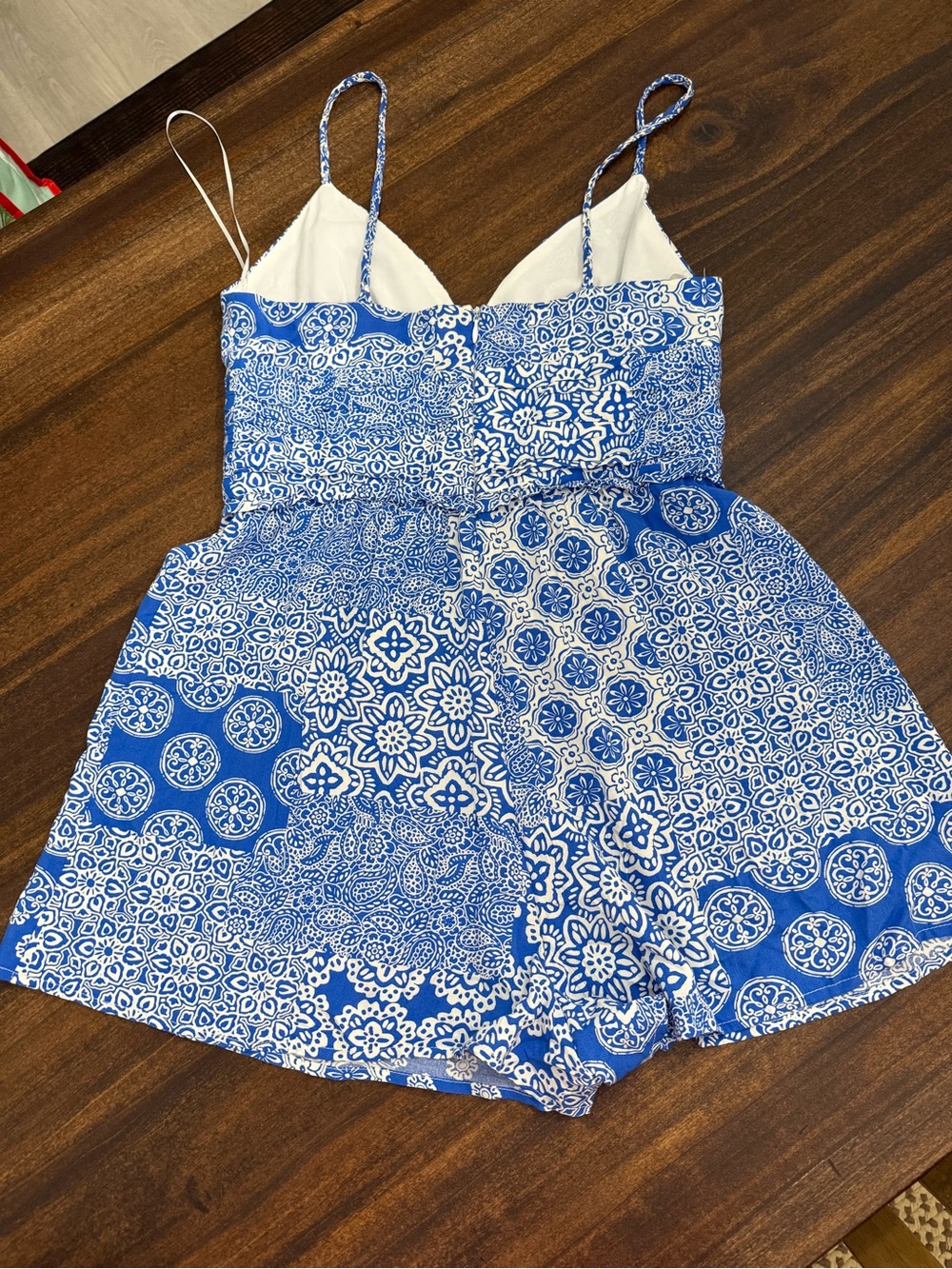 Zara Blue and White Paisley Patchwork Romper - Picture 5 of 7